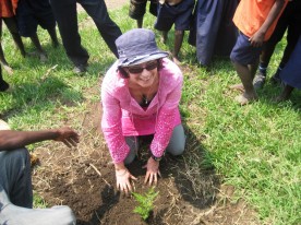 Rebecca planting her tree. Everyone said that hers had the best view.