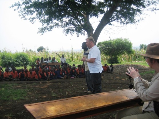 Mr S addresses the children & staff at Kafuro